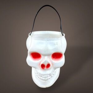 Empire 1980s Skull Candy‎ Pail – Halloween Blow Mold Bucket Red Glowing Eyes